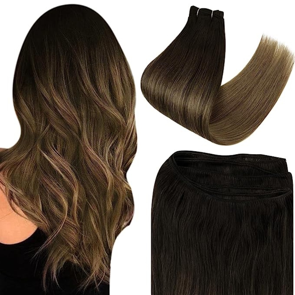 Human hair sew in weft extensions #T2/8 brown